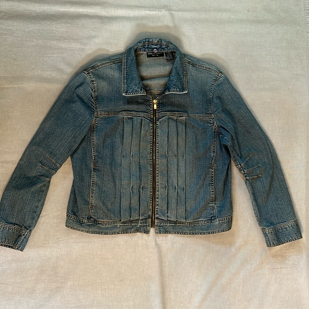 Dana Buchman Denim Jacket with Pleated Front & Zipper Closure